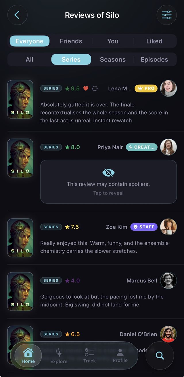 Community reviews with ratings and badges